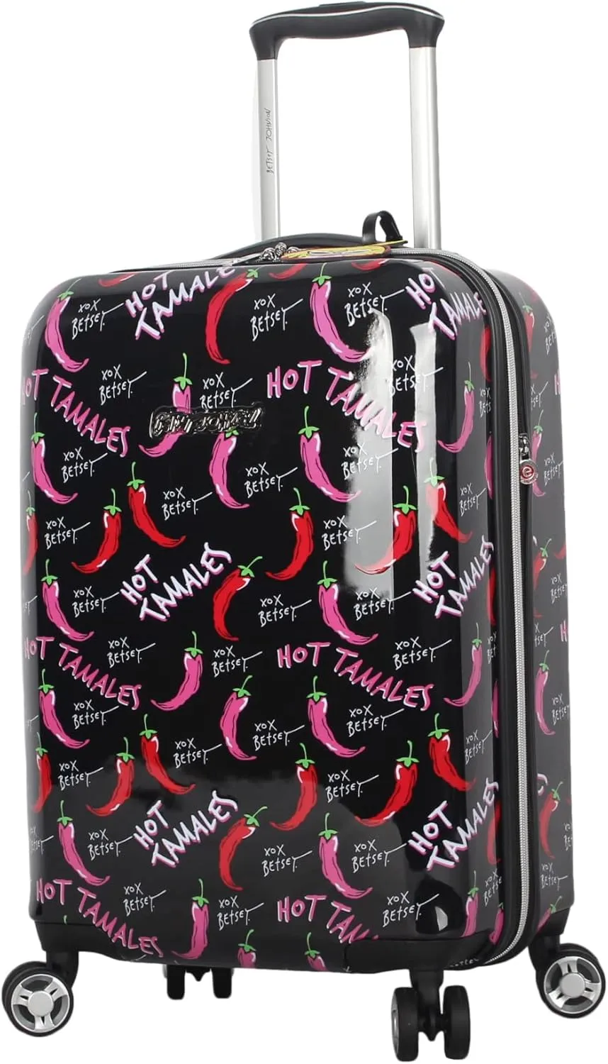 Betsey Johnson Designer 20 Inch Carry On - Expandable (ABS   PC) Hardside Luggage - Lightweight Durable Suitcase With 8-Rolling Spinner Wheels for Women (TAMALE, 20in)