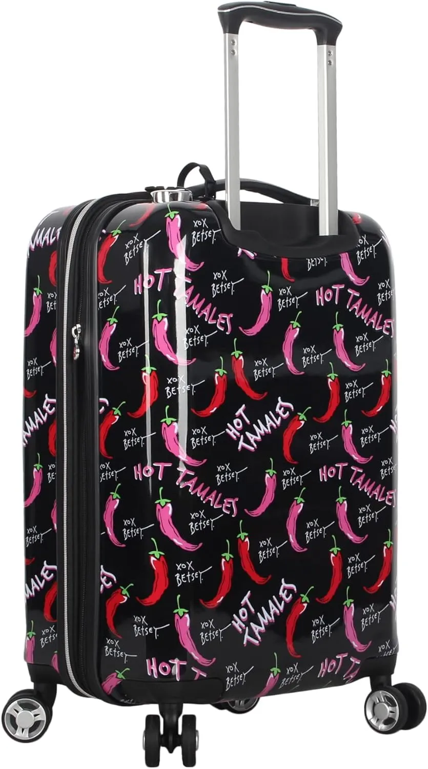 Betsey Johnson Designer 20 Inch Carry On - Expandable (ABS   PC) Hardside Luggage - Lightweight Durable Suitcase With 8-Rolling Spinner Wheels for Women (TAMALE, 20in)