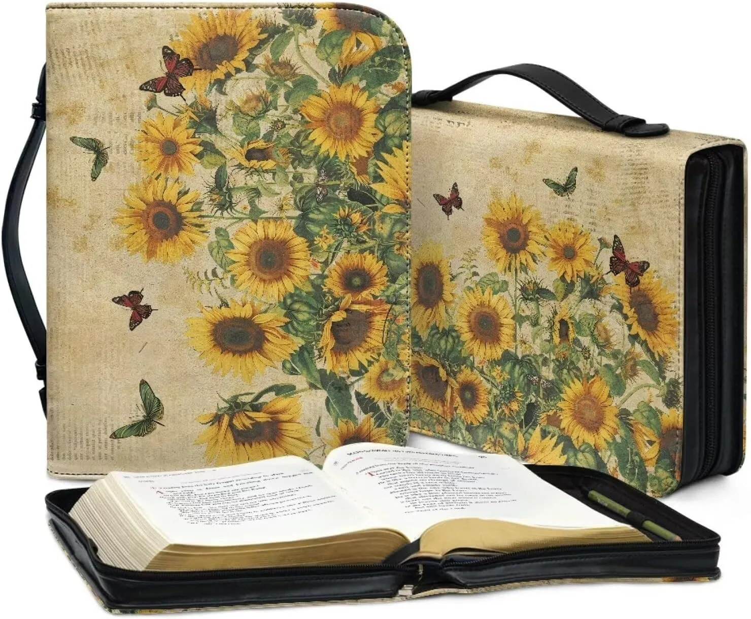 Bible Cover Case, Butterfly Bible Accessories Portable Bible Protector Journal Organizer with Multi Pockets Large Capacity Bible Handy Bag with Pen Slot Design for Church Activities