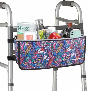 Big Ant Walker Basket, Walker Storage Bag with Two Split Boards and Straps, Foldable Walker Basket Organizer Walker Bag Pouch Tote for Folding Walkers Provides Hands Free Storage(With Light Reflector)