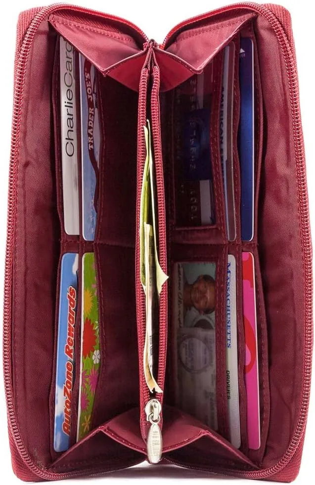 Big Skinny Women's Panther Leather Clutch Slim Wallet, Holds Up to 40 Cards