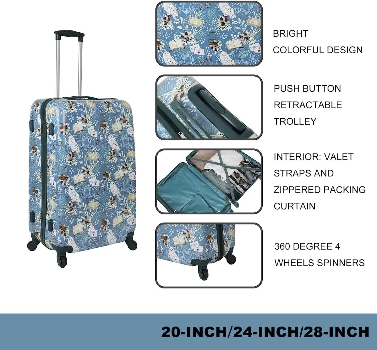 Bioworld Harry Potter 3-Piece 4-Wheel Luggage Set