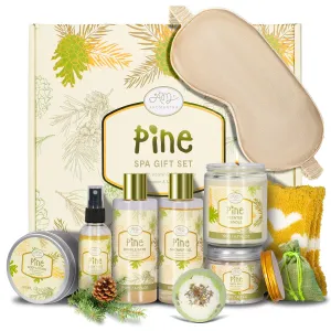 Birthday Gifts for Women, Bath Gift Baskets for Women, Get Well Soon Gifts, Pine Scented Relaxing Spa Care Package w/Bubble Bath, Bath Salt Spa Essential, Christmas, Valentine'S Day, Mothers Day