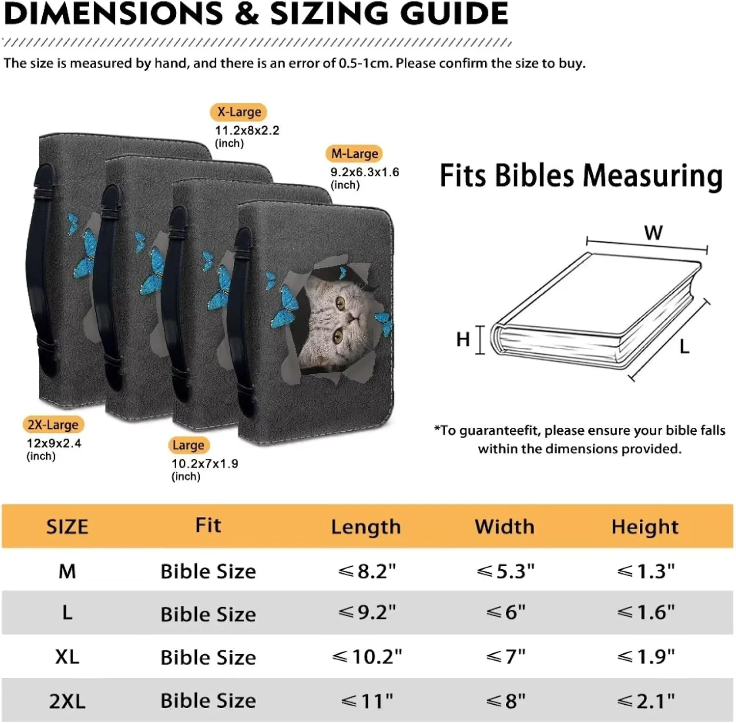 Biyejit PU Leather Bible Cover for Men Women Boys Girls Church Bag Bible Study Bible Case with Handle and Zipper