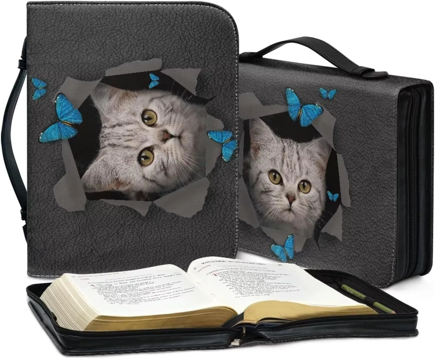 Biyejit PU Leather Bible Cover for Men Women Boys Girls Church Bag Bible Study Bible Case with Handle and Zipper