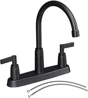 Black Kitchen Faucet,Stainless Steel Kitchen Sink Faucet, 2 Hole or 3 Hole Faucet for Kitchen Sink, Commercial RV Laundry Utility Kitchen Faucet KMF023B-W