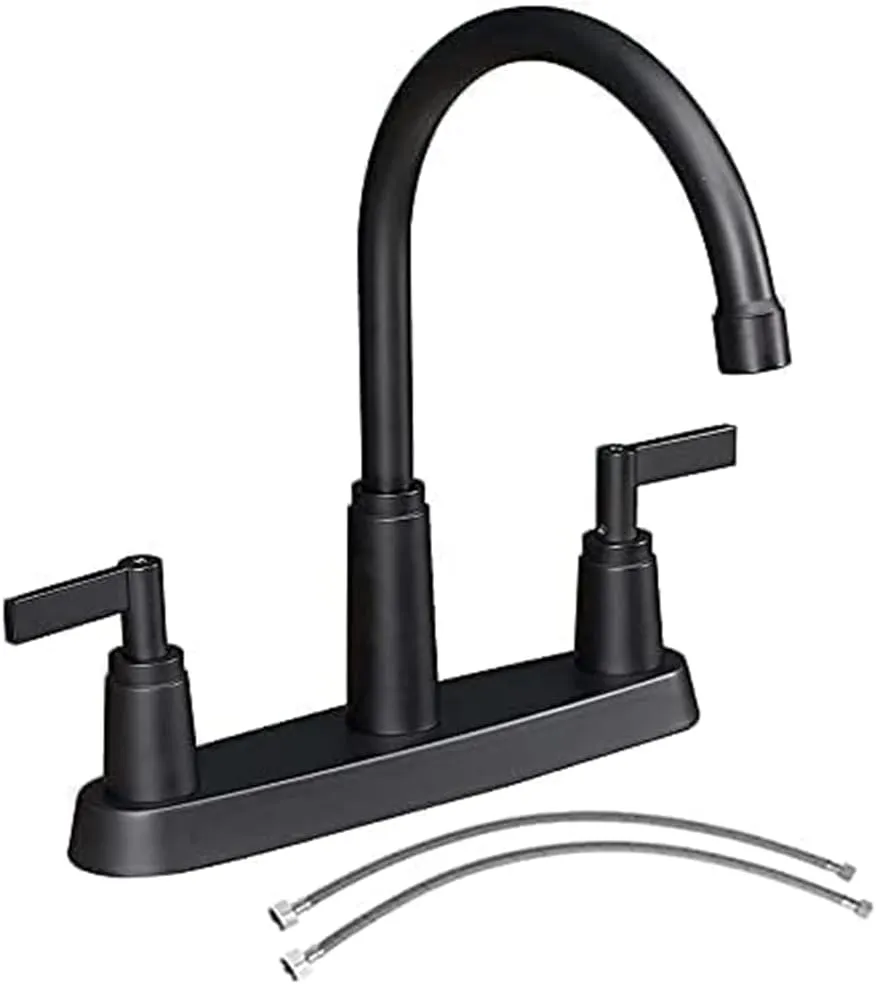 Black Kitchen Faucet,Stainless Steel Kitchen Sink Faucet, 2 Hole or 3 Hole Faucet for Kitchen Sink, Commercial RV Laundry Utility Kitchen Faucet KMF023B-W