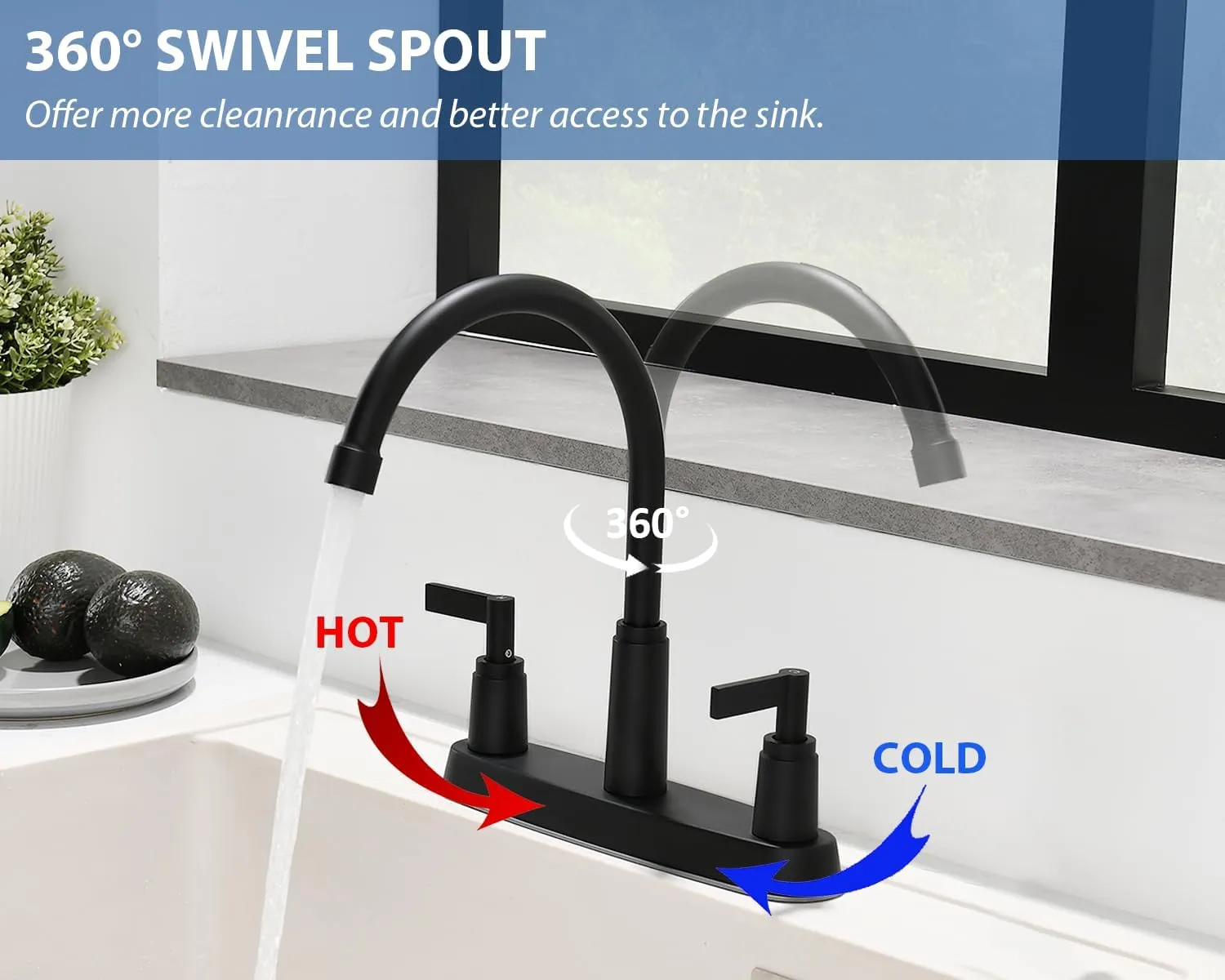 Black Kitchen Faucet,Stainless Steel Kitchen Sink Faucet, 2 Hole or 3 Hole Faucet for Kitchen Sink, Commercial RV Laundry Utility Kitchen Faucet KMF023B-W
