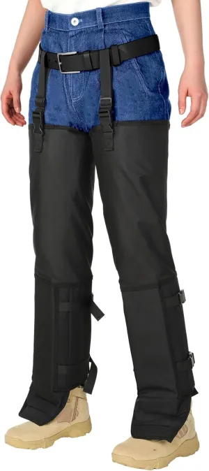 Black Snake Gaiters Protection Chaps Waterproof Snake Guard for Legs Hunting Adjustable Size Full Protection for Ankle to Thigh Men Women Briar Thorns