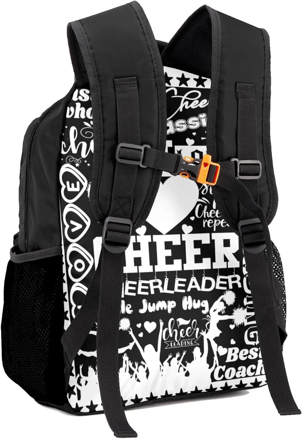 Black White Cheer Pom Girl Star Backpack Personalized Casual Daypack for Kids Child Student Bookbag with 2 Side Pockets Daypack for Men Women