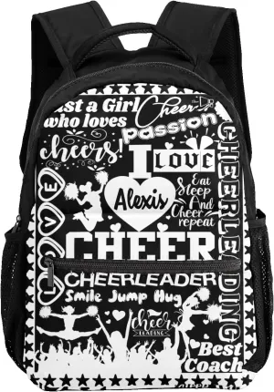 Black White Cheer Pom Girl Star Backpack Personalized Casual Daypack for Kids Child Student Bookbag with 2 Side Pockets Daypack for Men Women