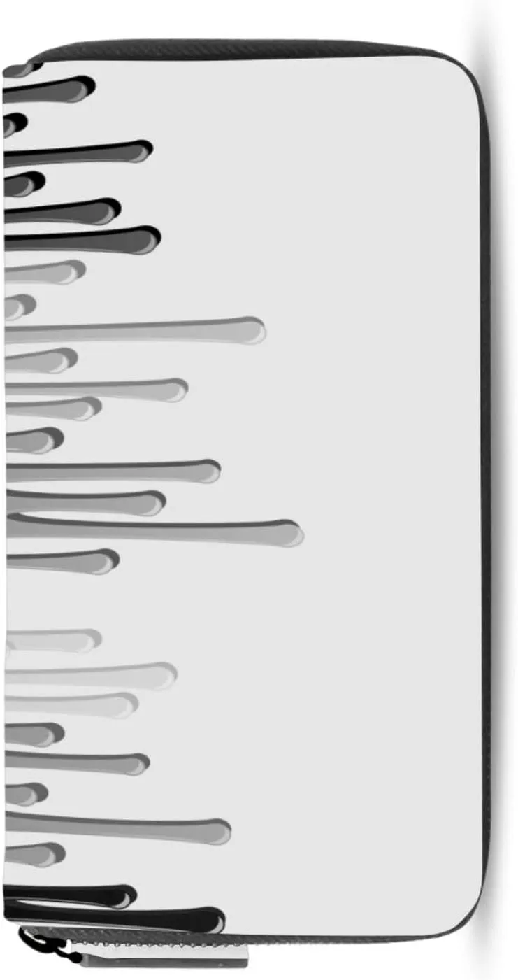 Black White Paint Border on White Leather Long Wallet Organizer with Zipper Purse Clutch Bag for Women Men Key Card Coin Passport Checkbook 8 x 4 inch