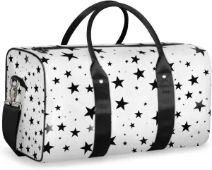 Black White Star Travel Duffle Bag for Women Men Gym Duffel Foldable Bag Waterproof Weekender 4th Of July Duffle Tote
