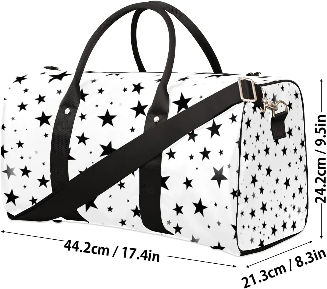 Black White Star Travel Duffle Bag for Women Men Gym Duffel Foldable Bag Waterproof Weekender 4th Of July Duffle Tote