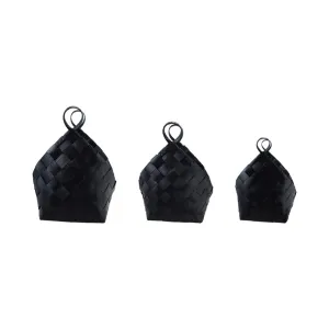 Black Woven Wood Baskets with Handles, Set of 3