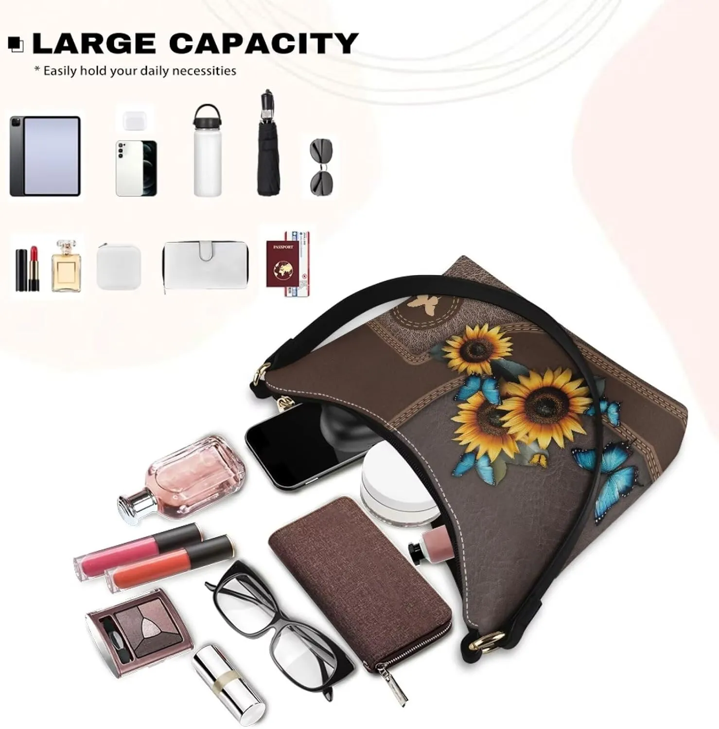 BLeather Underarm Bag for Women Shoulder Handbag with Zipper Fashion Travel Purse