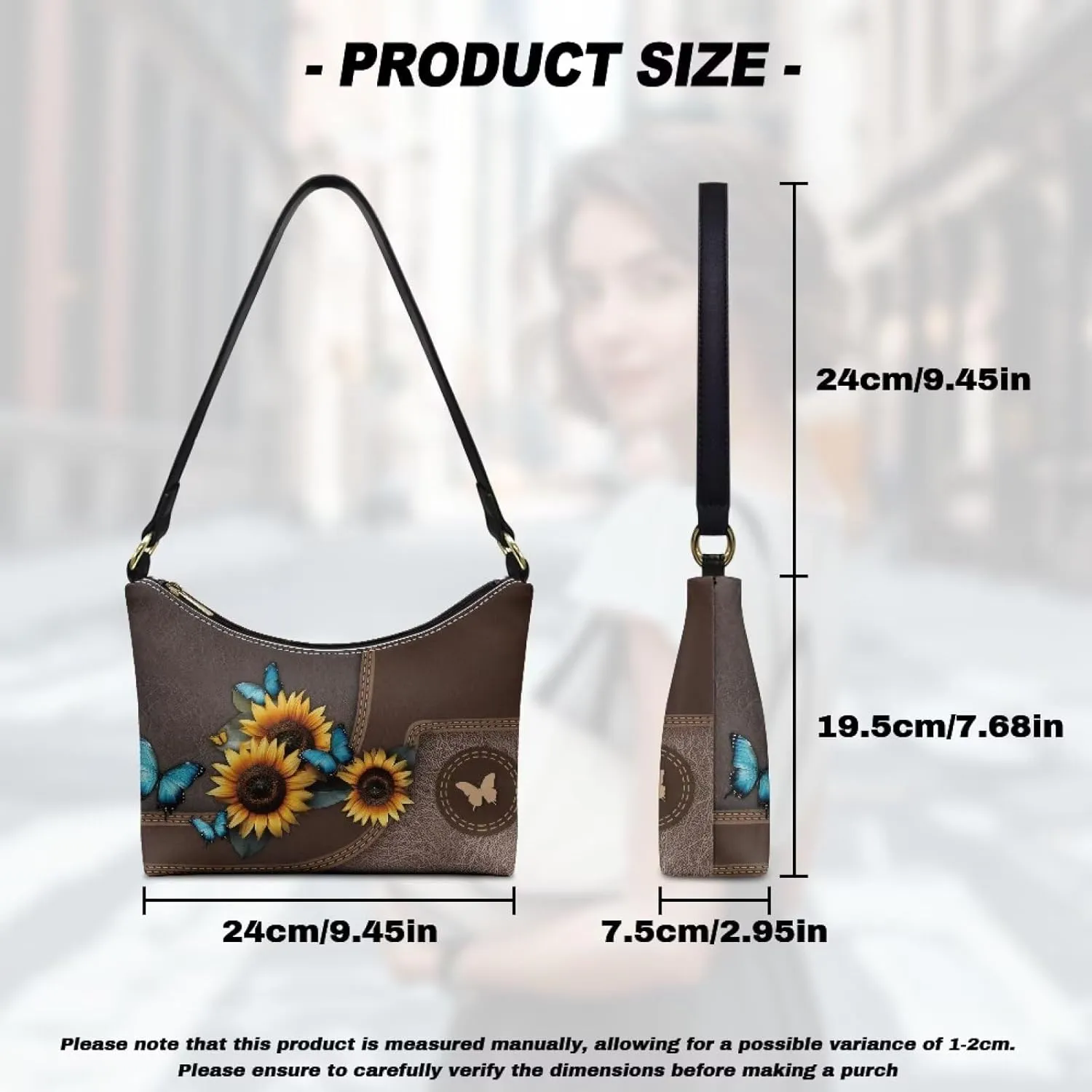 BLeather Underarm Bag for Women Shoulder Handbag with Zipper Fashion Travel Purse