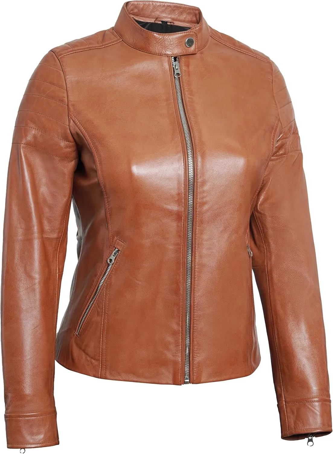 Blingsoul Cafe Racer Leather Jacket Womens - Stylish Real Lambskin Leather Jackets for Women