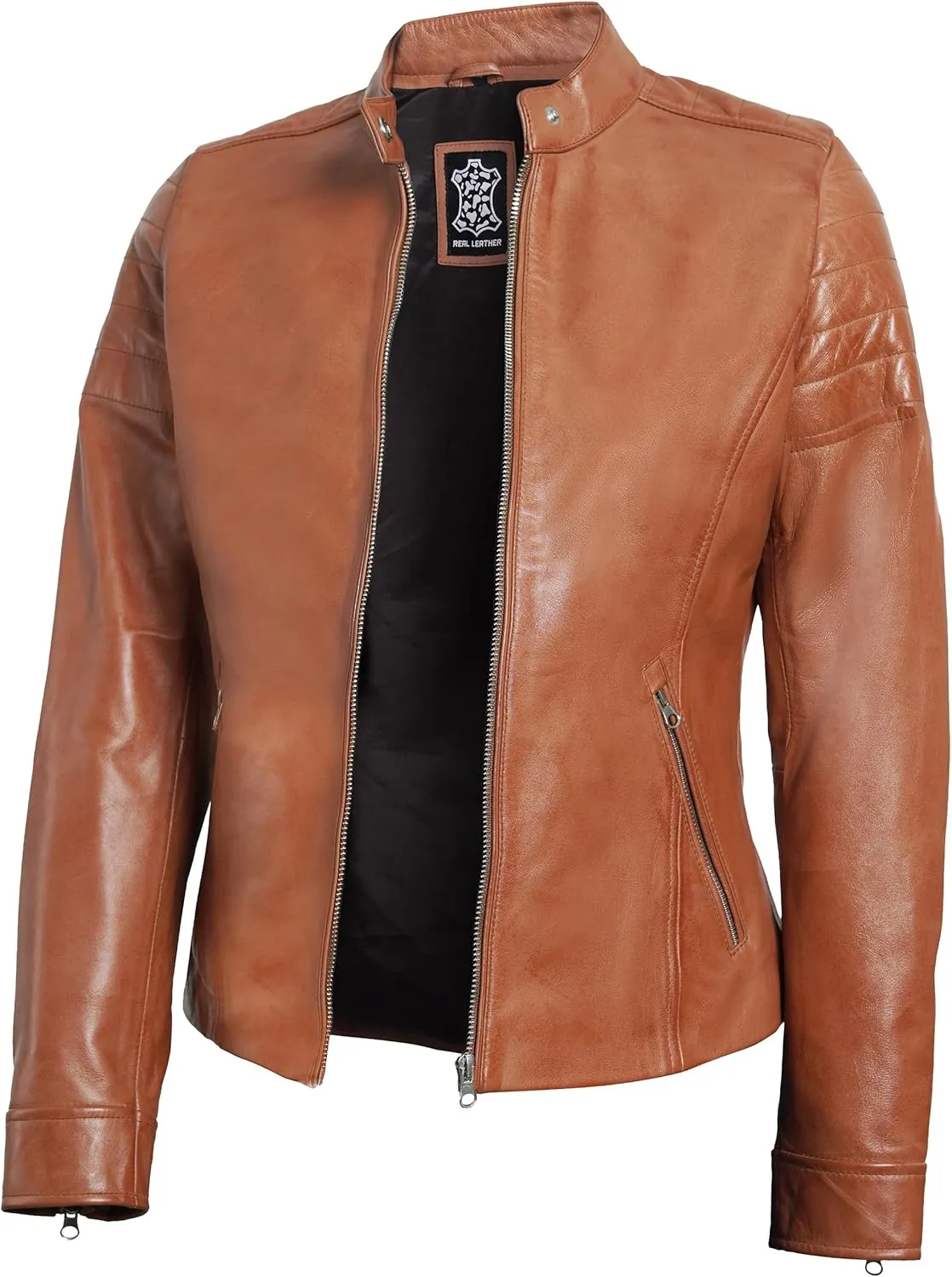 Blingsoul Cafe Racer Leather Jacket Womens - Stylish Real Lambskin Leather Jackets for Women