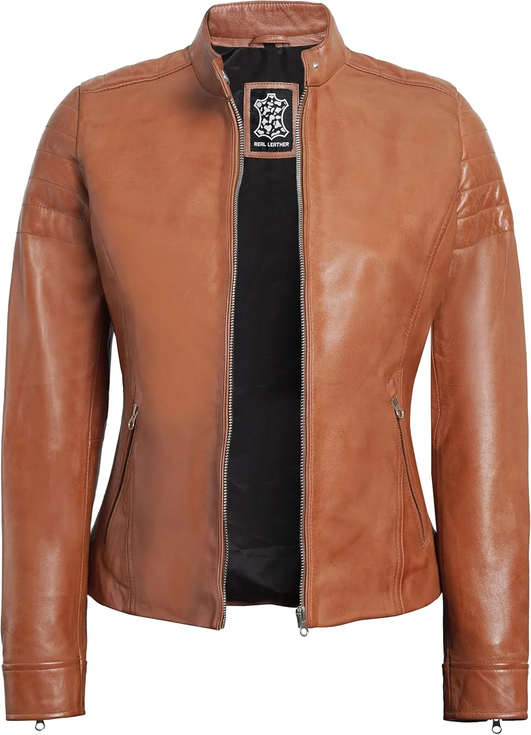 Blingsoul Cafe Racer Leather Jacket Womens - Stylish Real Lambskin Leather Jackets for Women