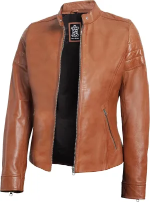 Blingsoul Cafe Racer Leather Jacket Womens - Stylish Real Lambskin Leather Jackets for Women