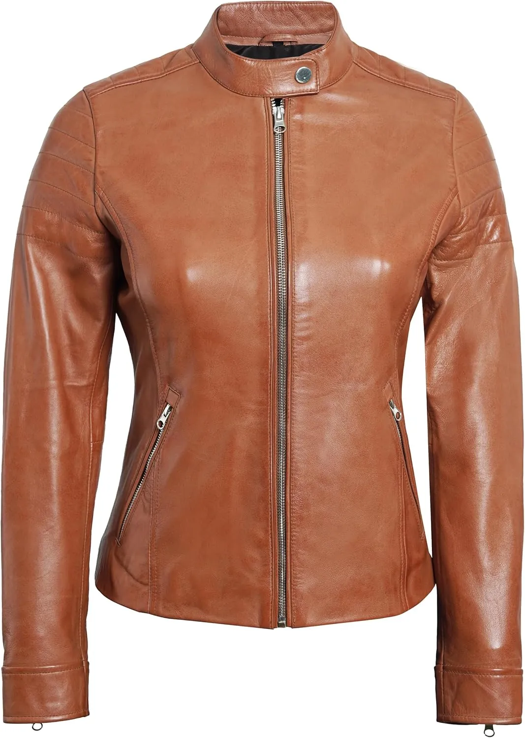 Blingsoul Cafe Racer Leather Jacket Womens - Stylish Real Lambskin Leather Jackets for Women