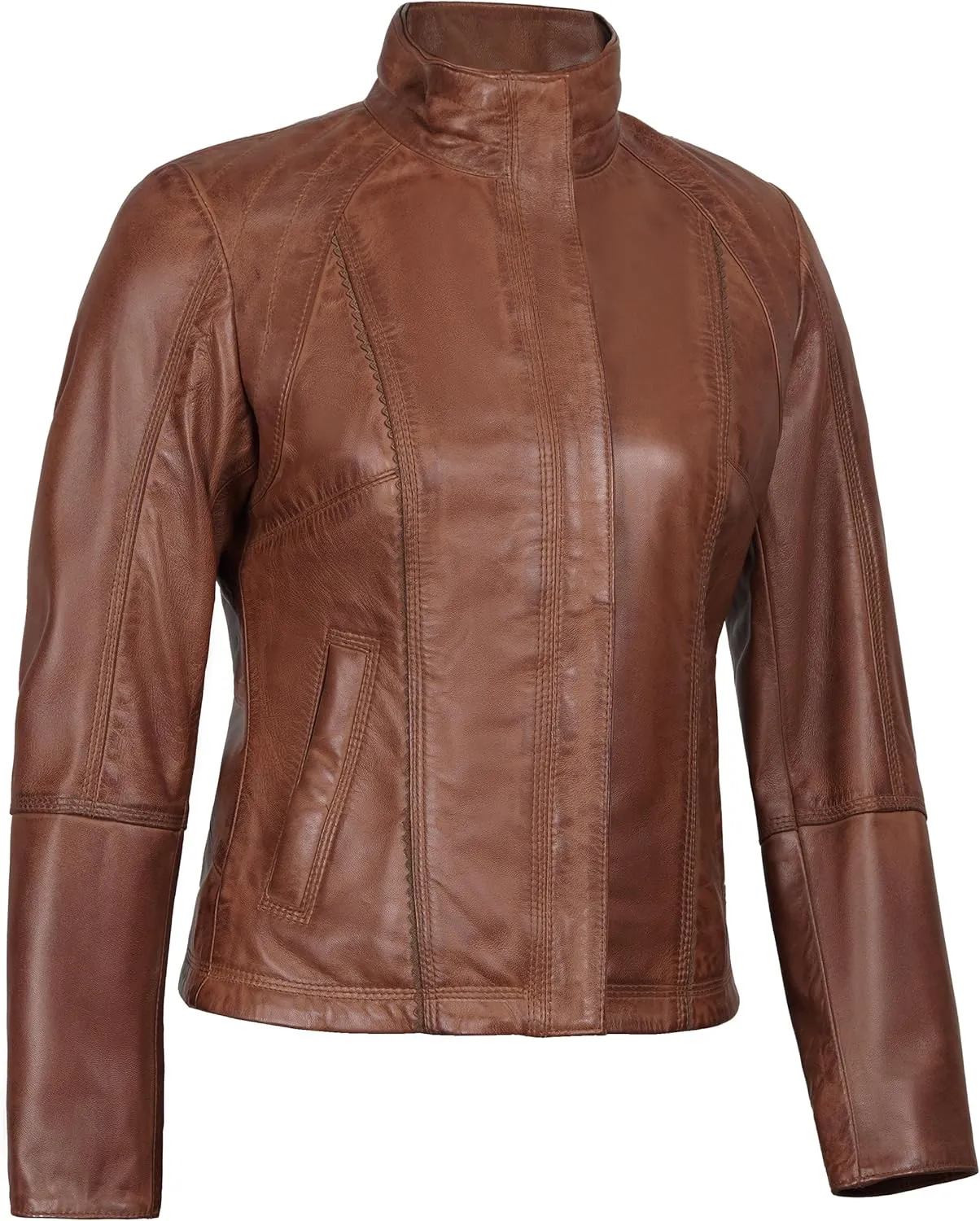 Blingsoul Real Leather Jacket For Women -Women's Cafe Racer Style Leather Jackets