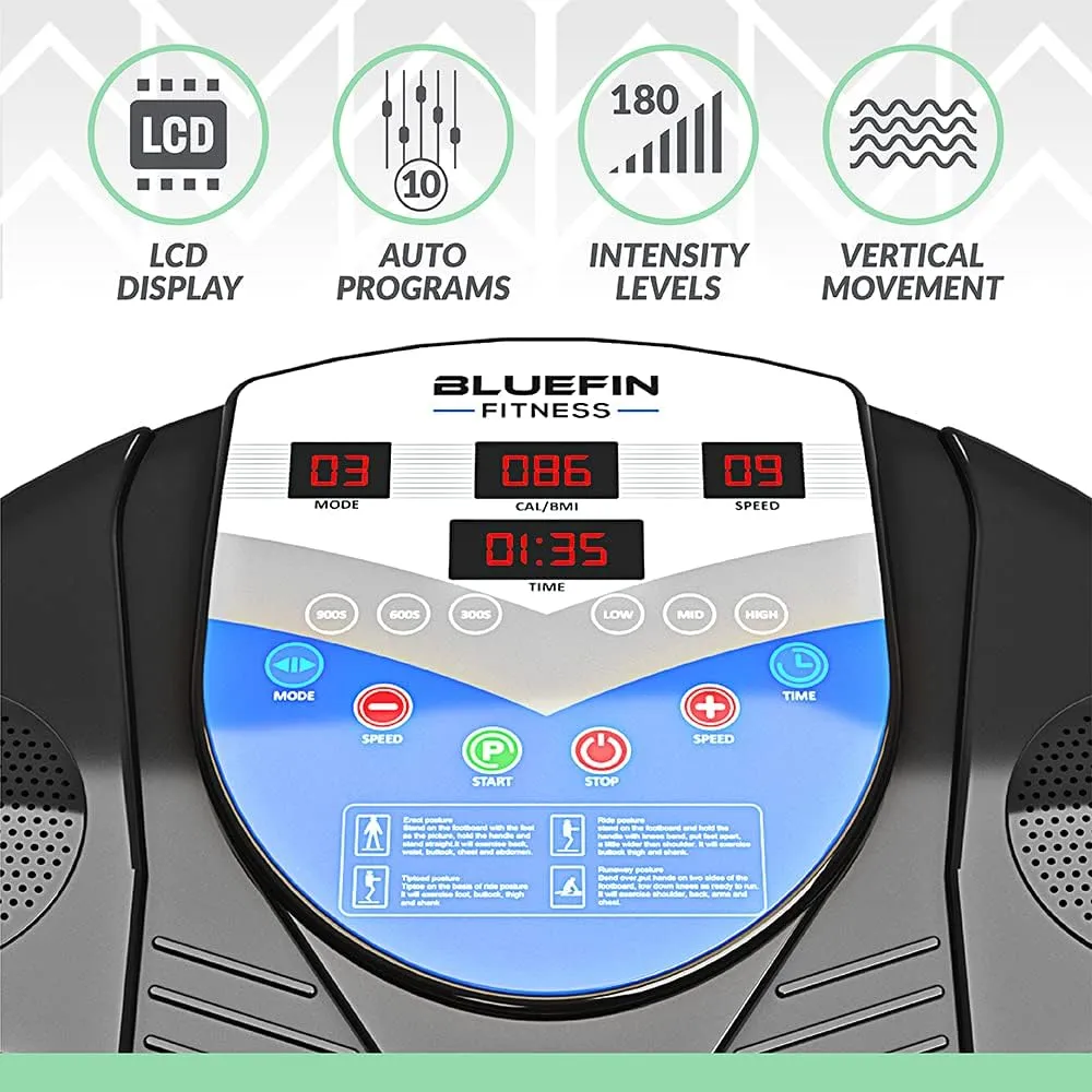 Bluefin Fitness Vibration Platform Pro Model Upgraded Design with Silent Motors and Built in Speakers Build Muscle at Home and Loose Fat