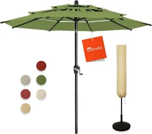 BLUU 3 Tiers Sunbrella Umbrella Market Table Sun Umbrella Aluminum Patio Umbrella with Cover