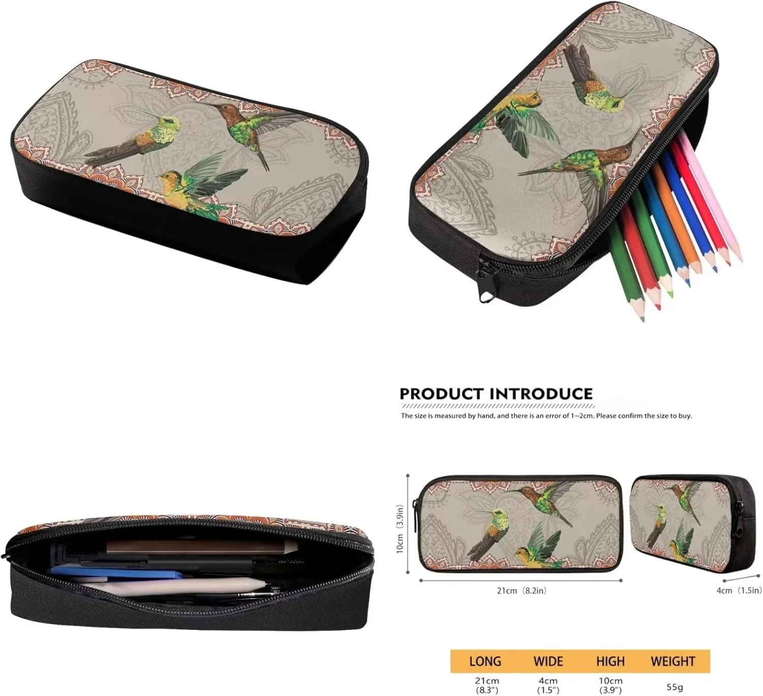Boho Hummingbird School Backpack for Girls 8-10 6th Grade Aesthetic Bookbag for Kids with Lunch Box Pencil Case Teen Schoolbag for Elementary Primary 3 Piece Backpacks Set