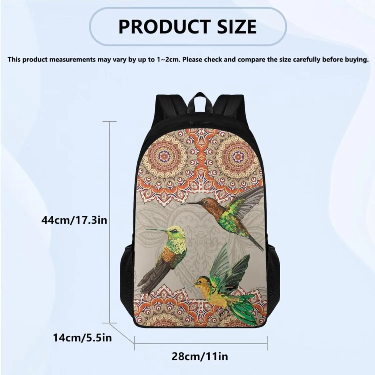 Boho Hummingbird School Backpack for Girls 8-10 6th Grade Aesthetic Bookbag for Kids with Lunch Box Pencil Case Teen Schoolbag for Elementary Primary 3 Piece Backpacks Set