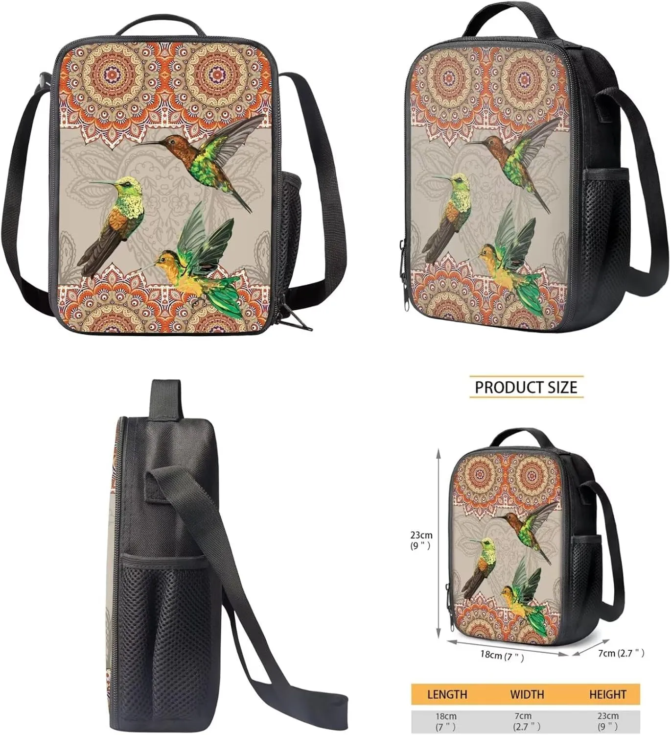 Boho Hummingbird School Backpack for Girls 8-10 6th Grade Aesthetic Bookbag for Kids with Lunch Box Pencil Case Teen Schoolbag for Elementary Primary 3 Piece Backpacks Set