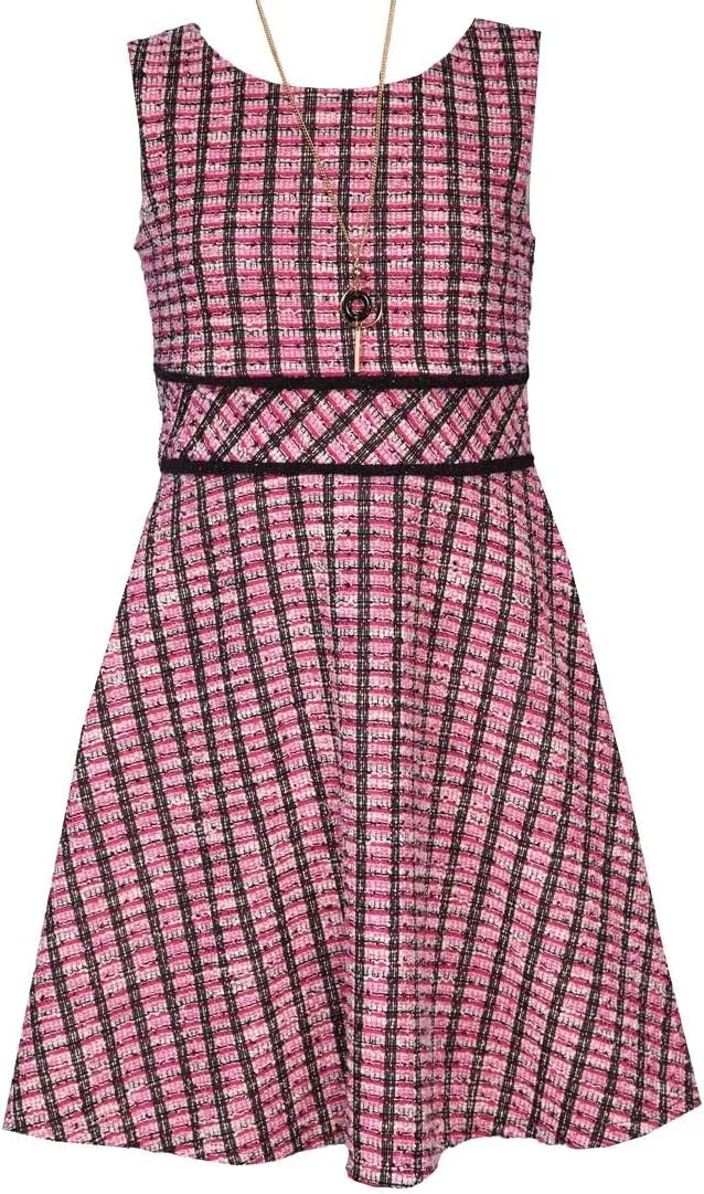 Bonnie Jean Girls 7-16 Pink Boucle Knit Black Cardigan Dress