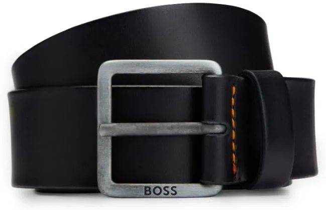BOSS Men's Smooth Leather Belt with Brushed Effect Buckle