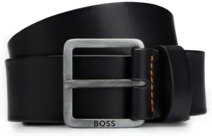 BOSS Men's Smooth Leather Belt with Brushed Effect Buckle