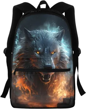 Boys Cool Wolf Fox Print BackpackYouth Child Teen Book Bags Daypack Handbag for Preschool Elementary Middle School,Anger Wolf