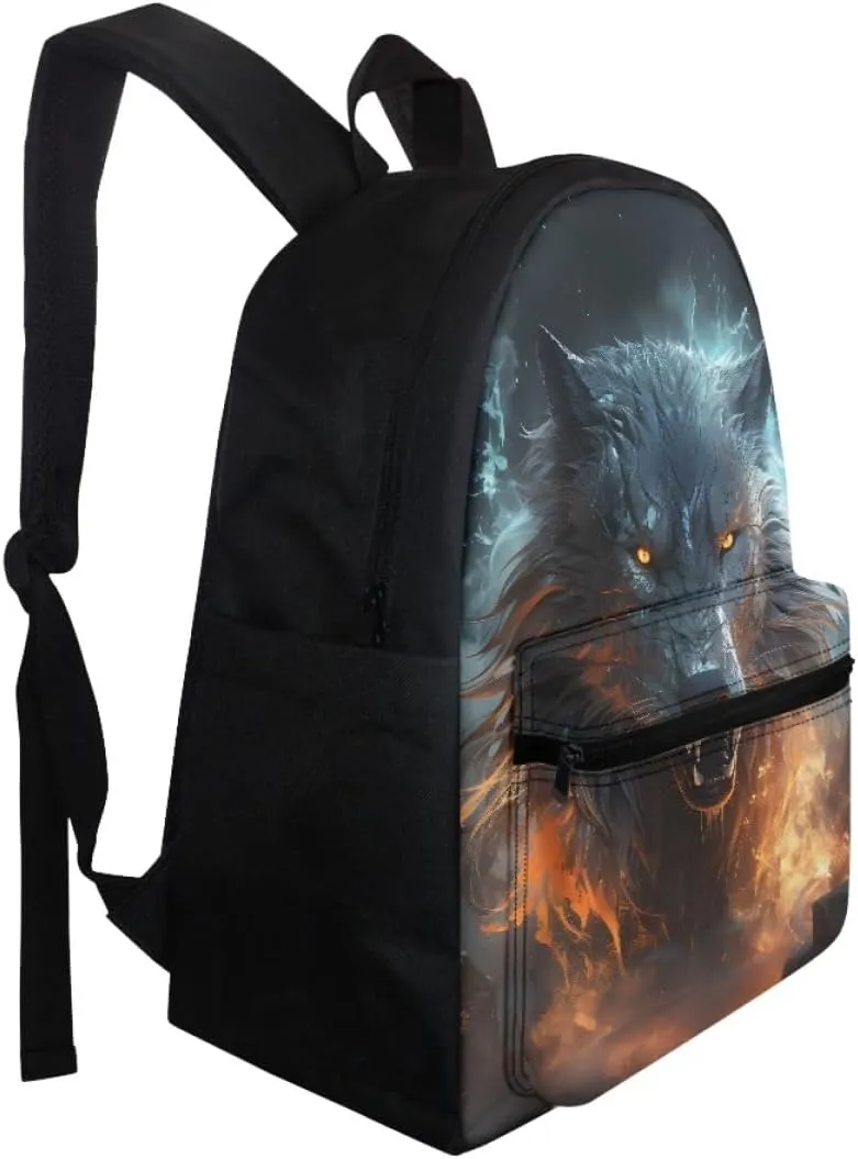 Boys Cool Wolf Fox Print BackpackYouth Child Teen Book Bags Daypack Handbag for Preschool Elementary Middle School,Anger Wolf