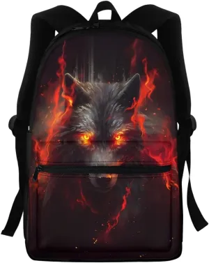 Boys Cool Wolf Fox Print BackpackYouth Child Teen Book Bags Daypack Handbag for Preschool Elementary Middle School,Red Anger Wolf