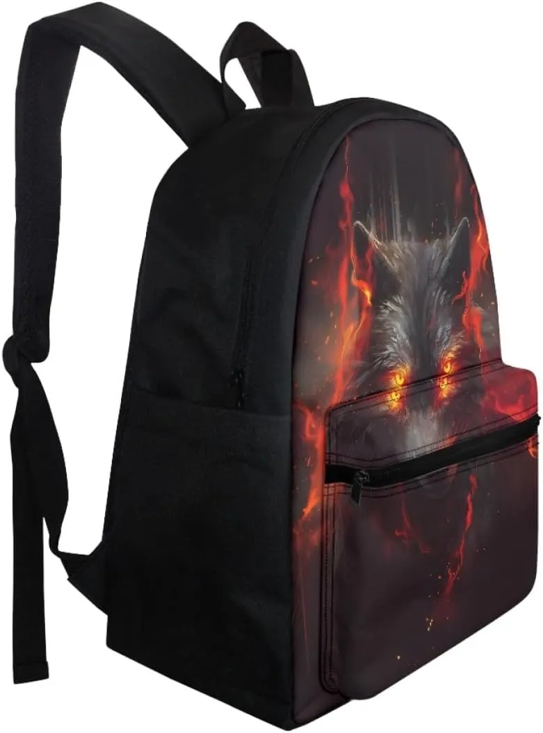 Boys Cool Wolf Fox Print BackpackYouth Child Teen Book Bags Daypack Handbag for Preschool Elementary Middle School,Red Anger Wolf