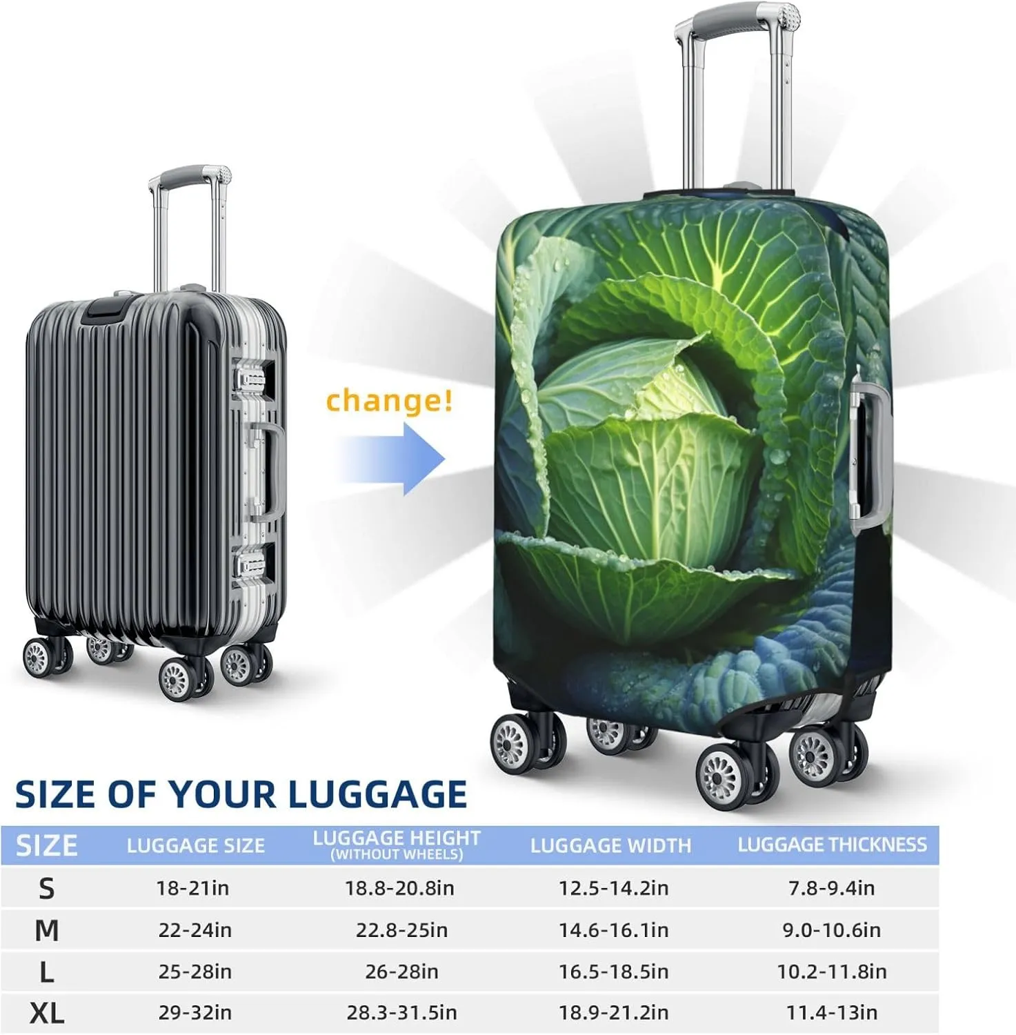 Bright Cabbage Luggage Cover Stretch Washable Suitcase Protector Suitcase Cover Anti-Scratch Luggage Sleeve Elastic Suitcase Case Protector Baggage Cover Fits 18-32 Inch