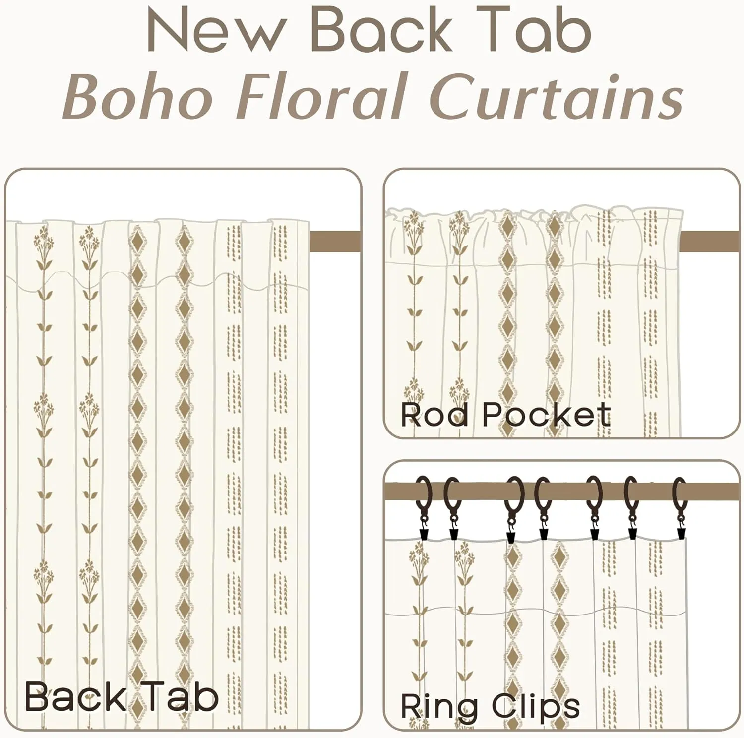 Brown Curtains for Living Room 2 Panels,Sheer Floral Linen Boho Farmhouse Light Weight Window Treatments