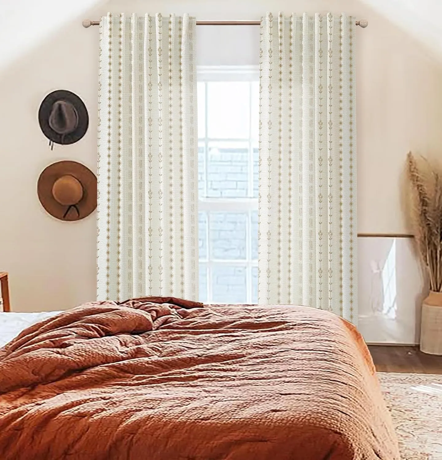 Brown Curtains for Living Room 2 Panels,Sheer Floral Linen Boho Farmhouse Light Weight Window Treatments