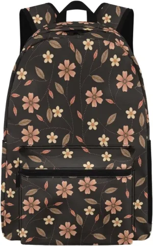 Brown Flowers Print Kids Backpack with Floral Design Lightweight School Bookbag for School Hiking Travel