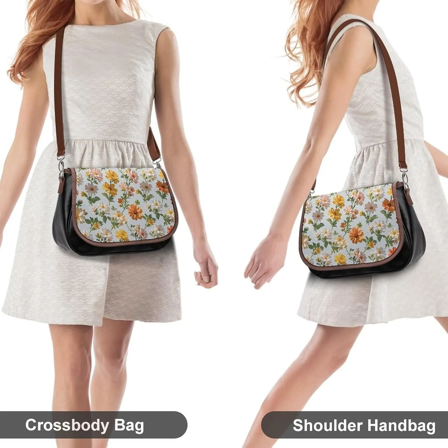 Brown Ginkgo Leaves Crossbody Bags for Women Travel Shoulder Bag Small Leather Cross Body Handbags
