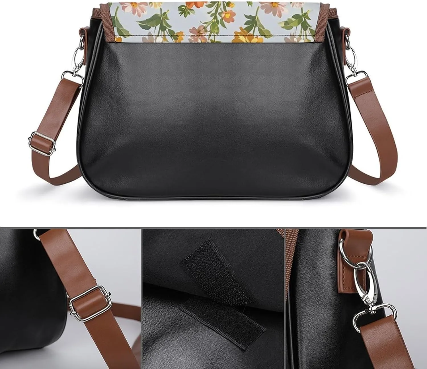 Brown Ginkgo Leaves Crossbody Bags for Women Travel Shoulder Bag Small Leather Cross Body Handbags