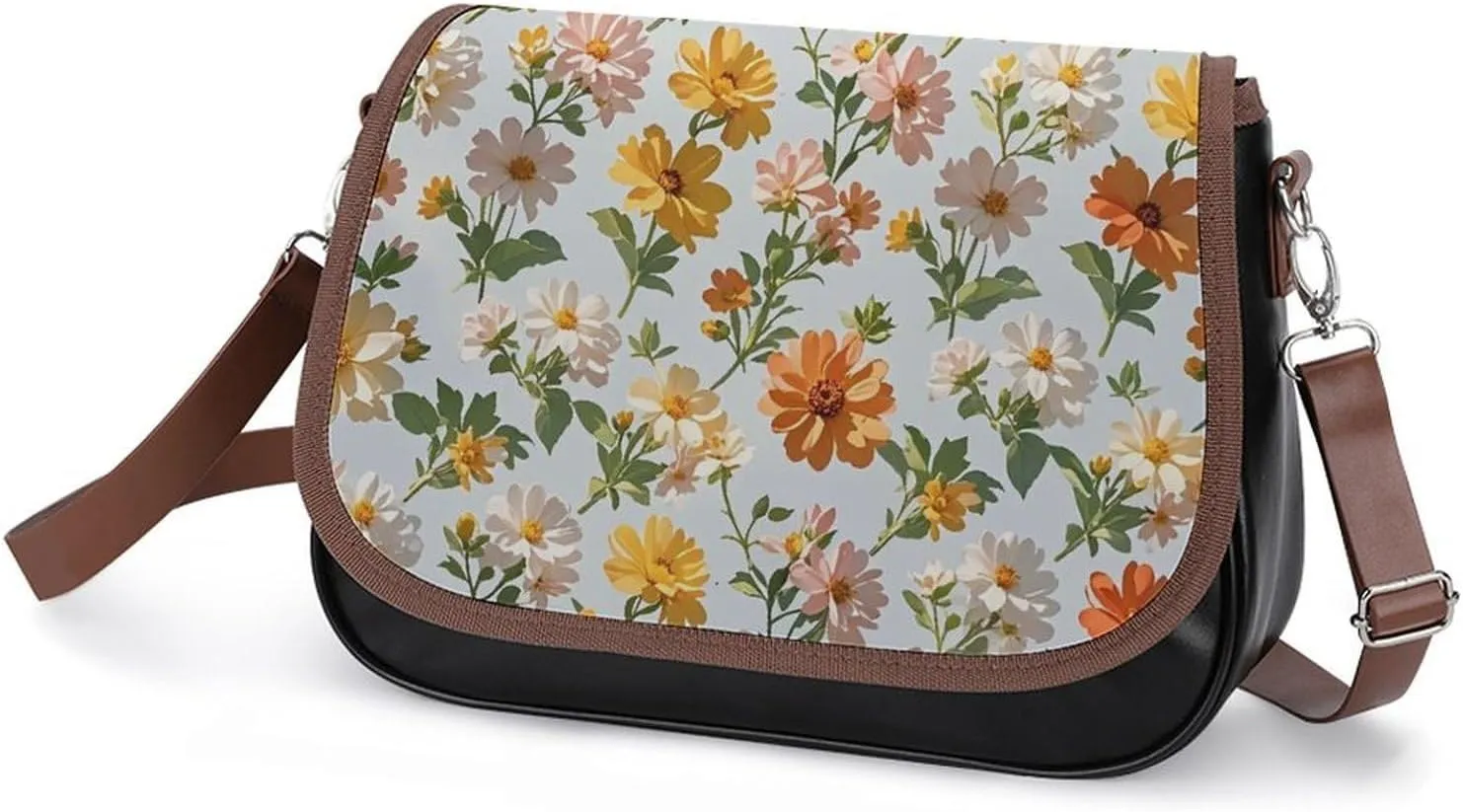 Brown Ginkgo Leaves Crossbody Bags for Women Travel Shoulder Bag Small Leather Cross Body Handbags