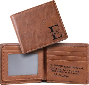 Brown Leather Personalized Men's Wallet, Bi-Fold RFID Blocking, 10 Card Slots, 11 Pockets, Minimalist Design