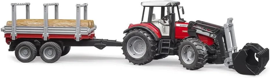 bruder 02046 Massey Ferguson 7480 with Frontloader and Timber Trailer