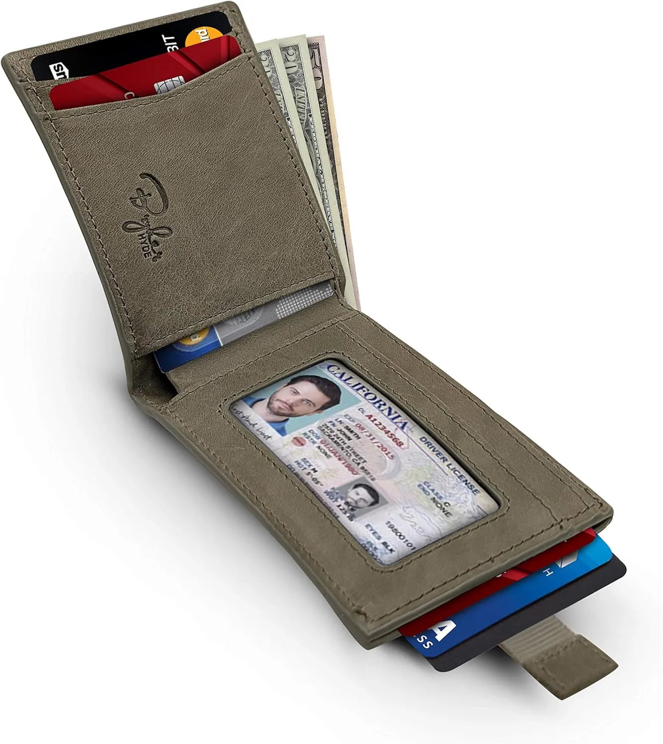 Bryker Hyde Slim Vertical Bifold RFID Blocking Full Grain leather Wallet for Men, Front Pocket, Bill/Receipt pocket and Pull Tab Card Slot (Dark Gray w/Pull Out Card Pocket)
