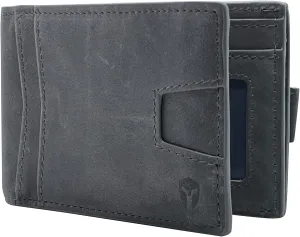 Bryker Hyde Slim Vertical Bifold RFID Blocking Full Grain leather Wallet for Men, Front Pocket, Bill/Receipt pocket and Pull Tab Card Slot (Dark Gray w/Pull Out Card Pocket)